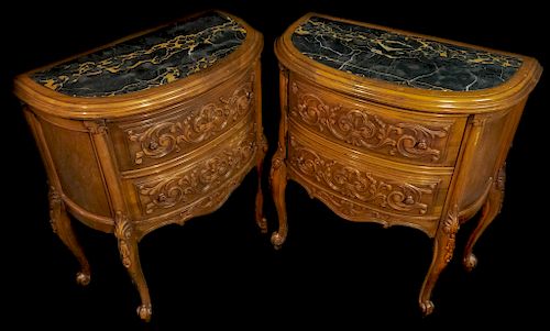 PAIR OF MARBLE TOP DEMILUNE CONSOLESMatching