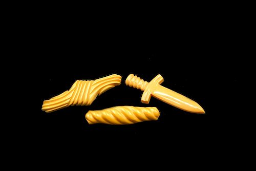 3 CARVED BAKELITE PINS SWORD ALL 37dd16