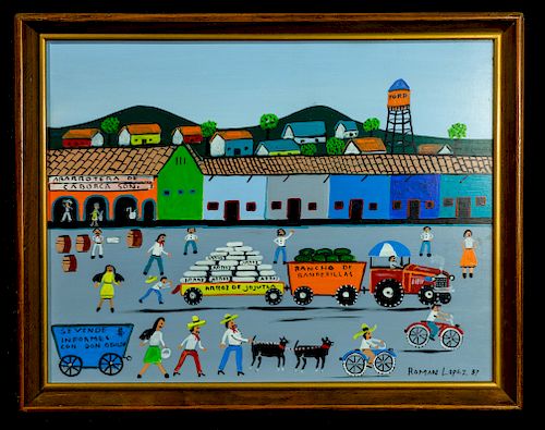 OUTSIDER ART ROMAN LOPEZ 1987 OIL 37dd33