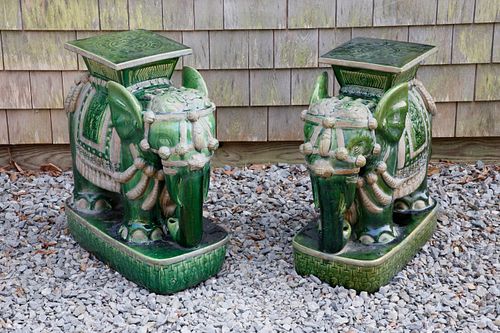 PAIR OF GREEN GLAZED CERAMIC CHINESE