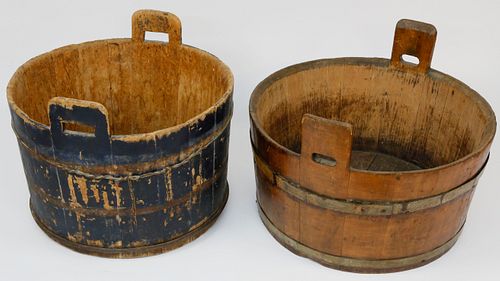 TWO 19TH CENTURY PAINTED WOOD WASH BASINSTwo