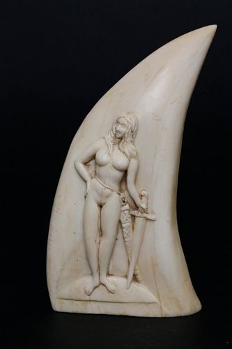 NUDE FEMALE BAS RELIEF CARVED WHALE 37df02