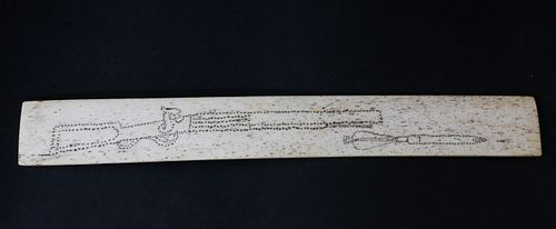 WHALEMAN SCRIMSHAWED ANTIQUE WHALEBONE  37df32