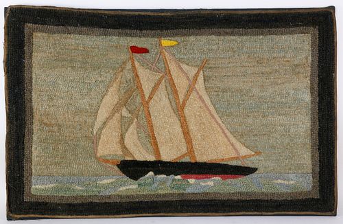 ANTIQUE SCHOONER HOOKED RUG AT 37df43