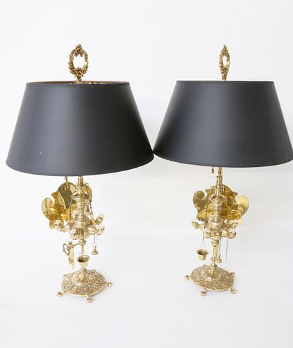PAIR OF CAST AND POLISHED BRASS