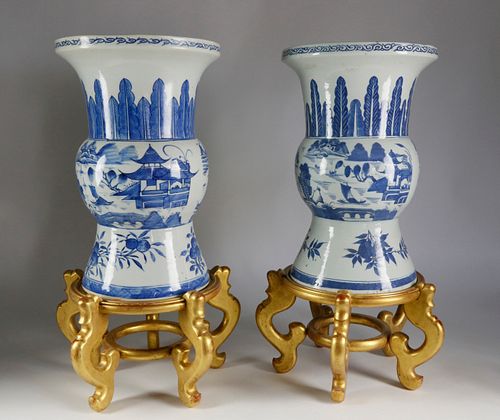 NEAR PAIR OF CANTON BALUSTER URNS,