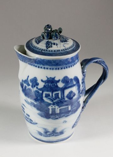 CANTON BLUE AND WHITE CIDER PITCHER  37df97