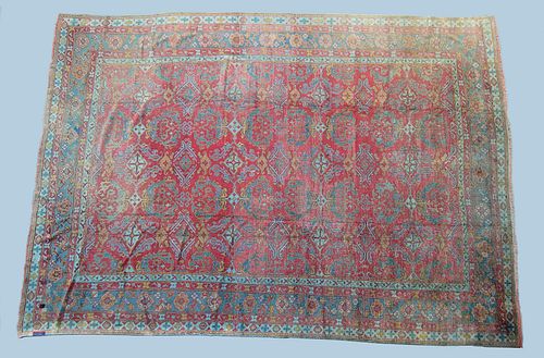 ANTIQUE HAND KNOTTED OUSHAK CARPET,