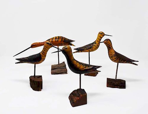5 CARVED WOODEN SHORE BIRDS5 carved 37e06e