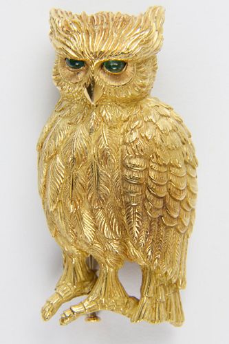 CARTIER 18K YELLOW GOLD OWL BROOCH 37e07a