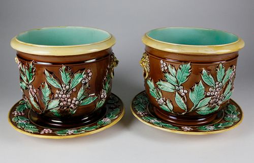 PAIR OF ENGLISH MAJOLICA "HOLLY"