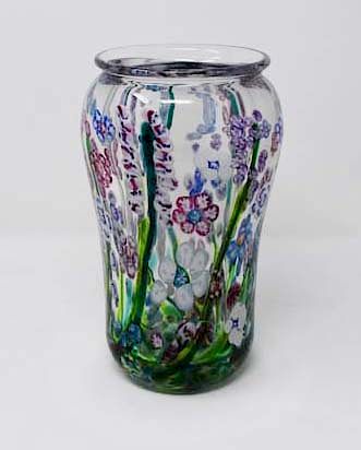 FLORAL FIELDS ART GLASS VASE SIGNED