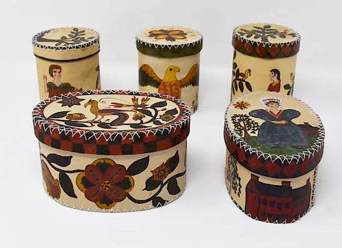 5 FOLK-ART PAPIER MACHE & CARDBOARD