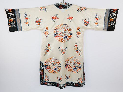 CHINESE EMBROIDERED CREAM AND SILK