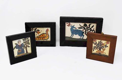 4 FRAMED FOLK ART WATERCOLORS BY 37e171