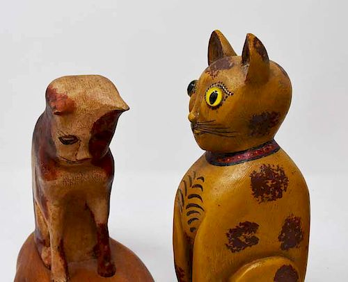 4 CARVED WOODEN CATS4 carved wooden 37e17b