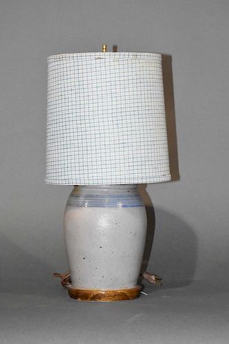 CROCK LAMP WITH 6 COBALT STRIPESCrock