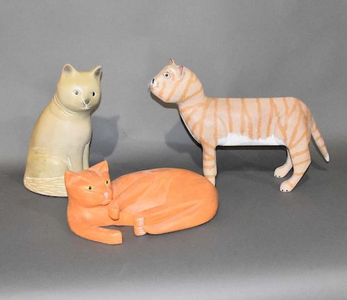 3 CARVED WOODEN CATS3 carved wooden 37e20a