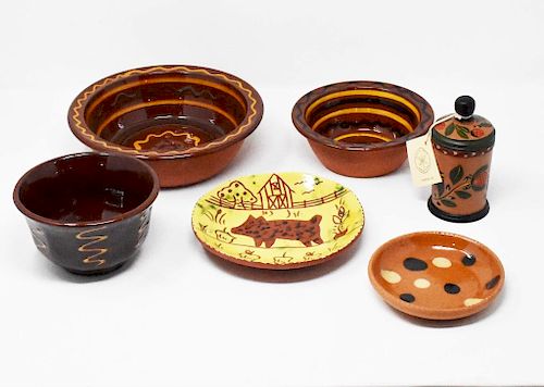 6 PIECES REDWARE POTTERY6 pieces, 4