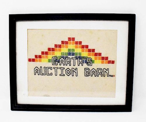 FRAMED NEEDLEWORK "GARTH'S AUCTION