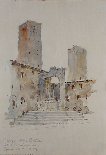 VINTAGE WATERCOLOR "PIAZZA DELLA