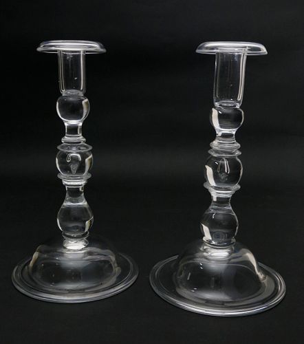 PAIR OF STEUBEN TALL BELL BASE