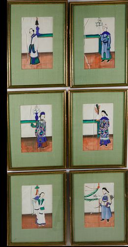 SET OF 6 CHINESE WATERCOLORS PORTRAITS 37e2eb