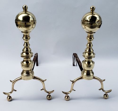 PAIR OF BOSTON BRASS BALL AND FINIAL