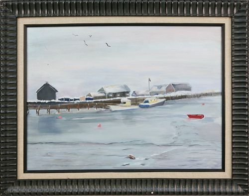 OIL ON CANVAS "STEAMBOAT WHARF
