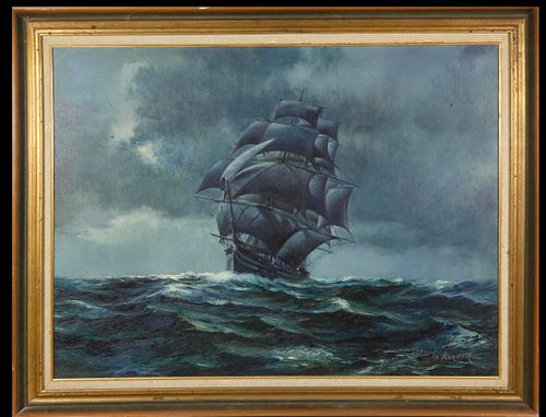 JOHN KORVER OIL ON CANVAS "SCHOONER