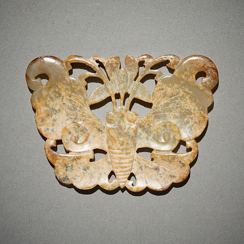 MING CHINESE CARVED JADE BUTTERFLY