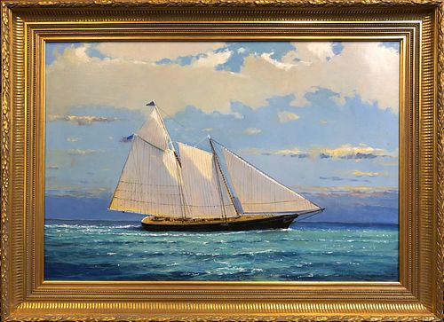 WILLIAM LOWE OIL ON CANVAS SCHOONER 37e4a6