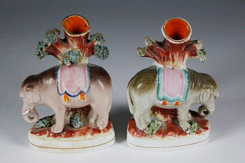 PAIR OF STAFFORDSHIRE ELEPHANT