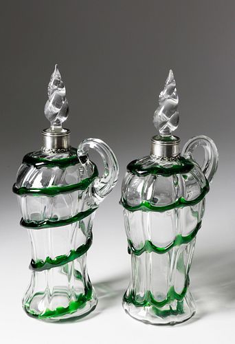 PAIR OF AMERICAN ART GLASS CRUETS WITH