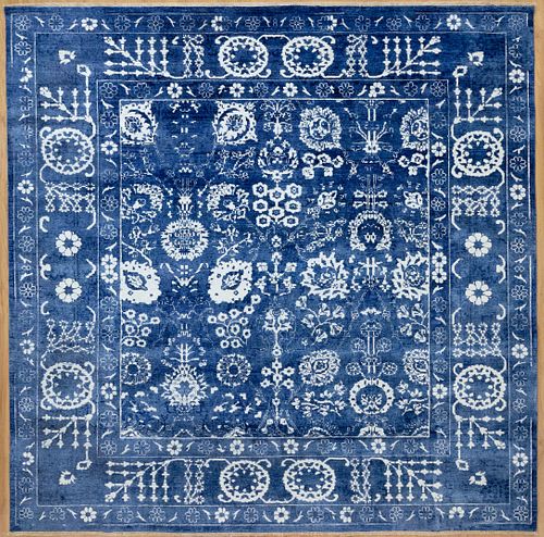 HAND KNOTTED BLUE AND WHITE WOOL