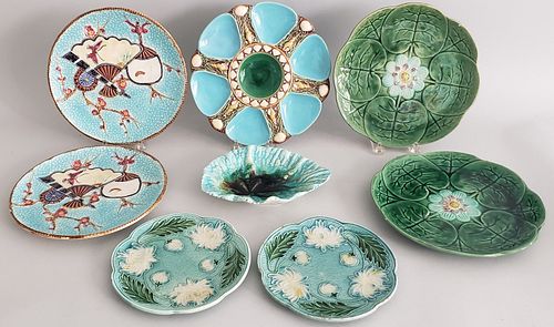 GROUP OF 8 ASSORTED ANTIQUE MAJOLICA