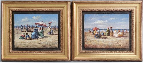 TWO DECORATIVE OIL ON BOARD PAINTINGS  37e509