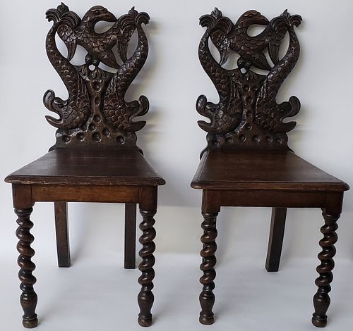 PAIR OF FRENCH CARVED OAK HALL 37e514