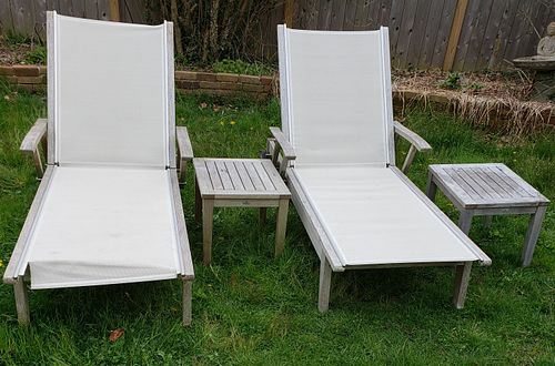 PAIR OF GLOSTER TEAK CHAISE LOUNGES