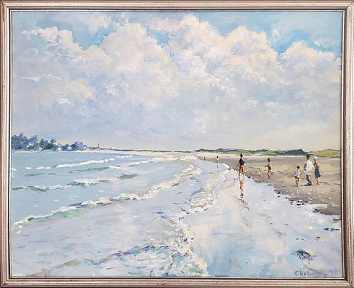 GEOFFREY CHALMERS OIL ON CANVAS, BEACH