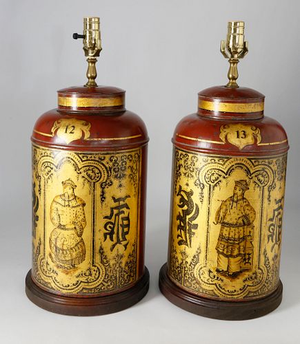 PAIR OF TOLE TEA CANISTERS, 19TH