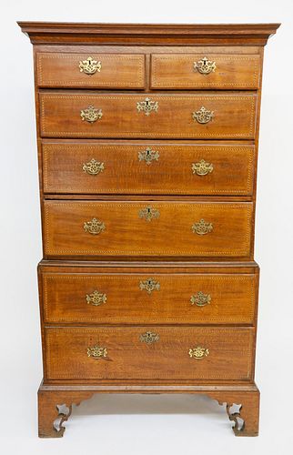 ENGLISH GEORGIAN OAK CHEST ON CHEST,