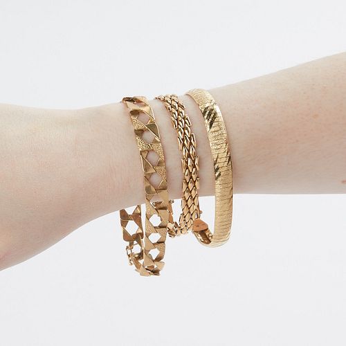 3 YELLOW GOLD BRACELETS 14K & 10K