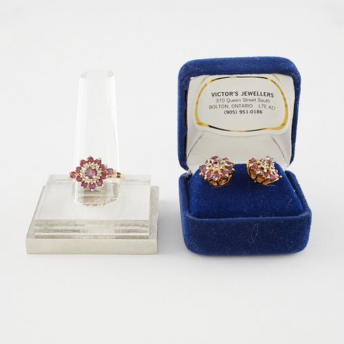 14K GOLD RUBY EARRINGS RING 37e65b