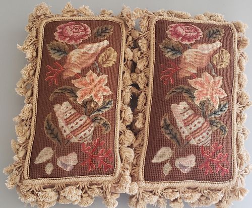 TWO FLORAL AND SEASHELL NEEDLEPOINT 37e679