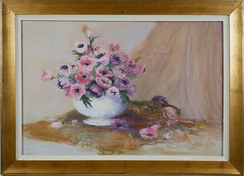 PASTEL "POPPIES IN A CERAMIC BOWL"