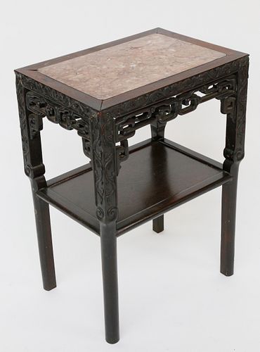 ANTIQUE CHINESE TEAKWOOD AND MARBLE 37e744