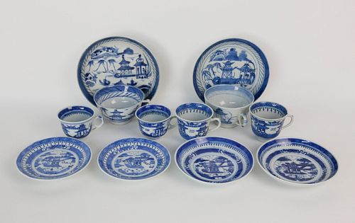 SIX ASSEMBLED CANTON BLUE AND WHITE