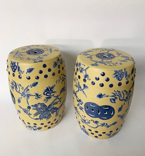PAIR OF YELLOW AND BLUE GLAZED