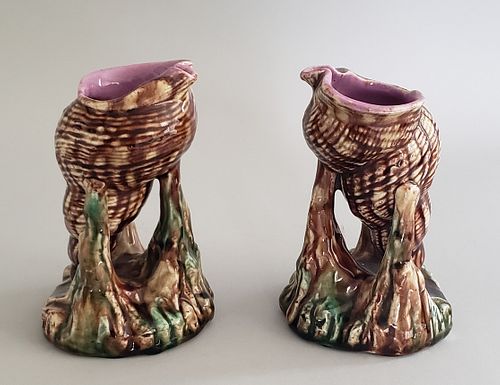 PAIR OF MAJOLICA SEASHELL VASES  37e79c